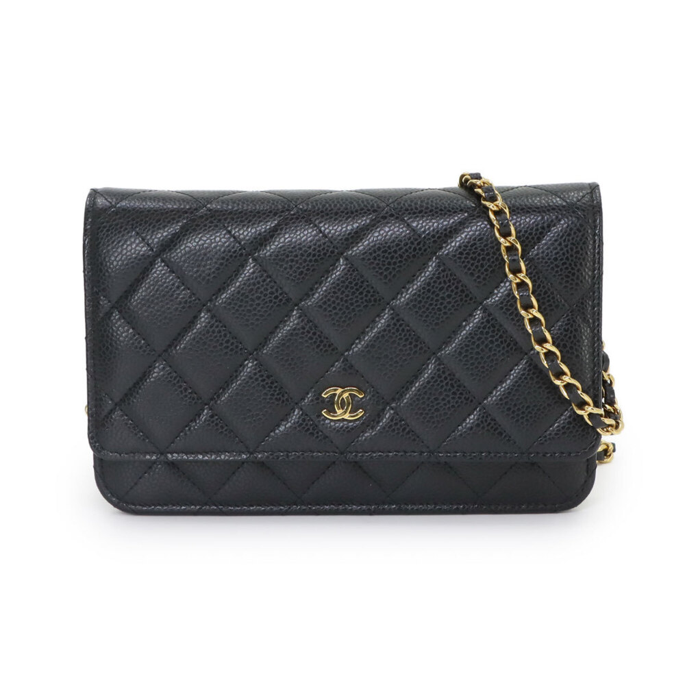 Chanel Matelassé Classic Chain Wallet, Long Caviar Leather, Black, AP0250, Go...